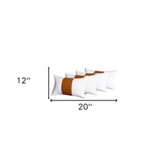 Set Of 4 White And Brown Faux Leather Lumbar Pillow Covers - Homeroots