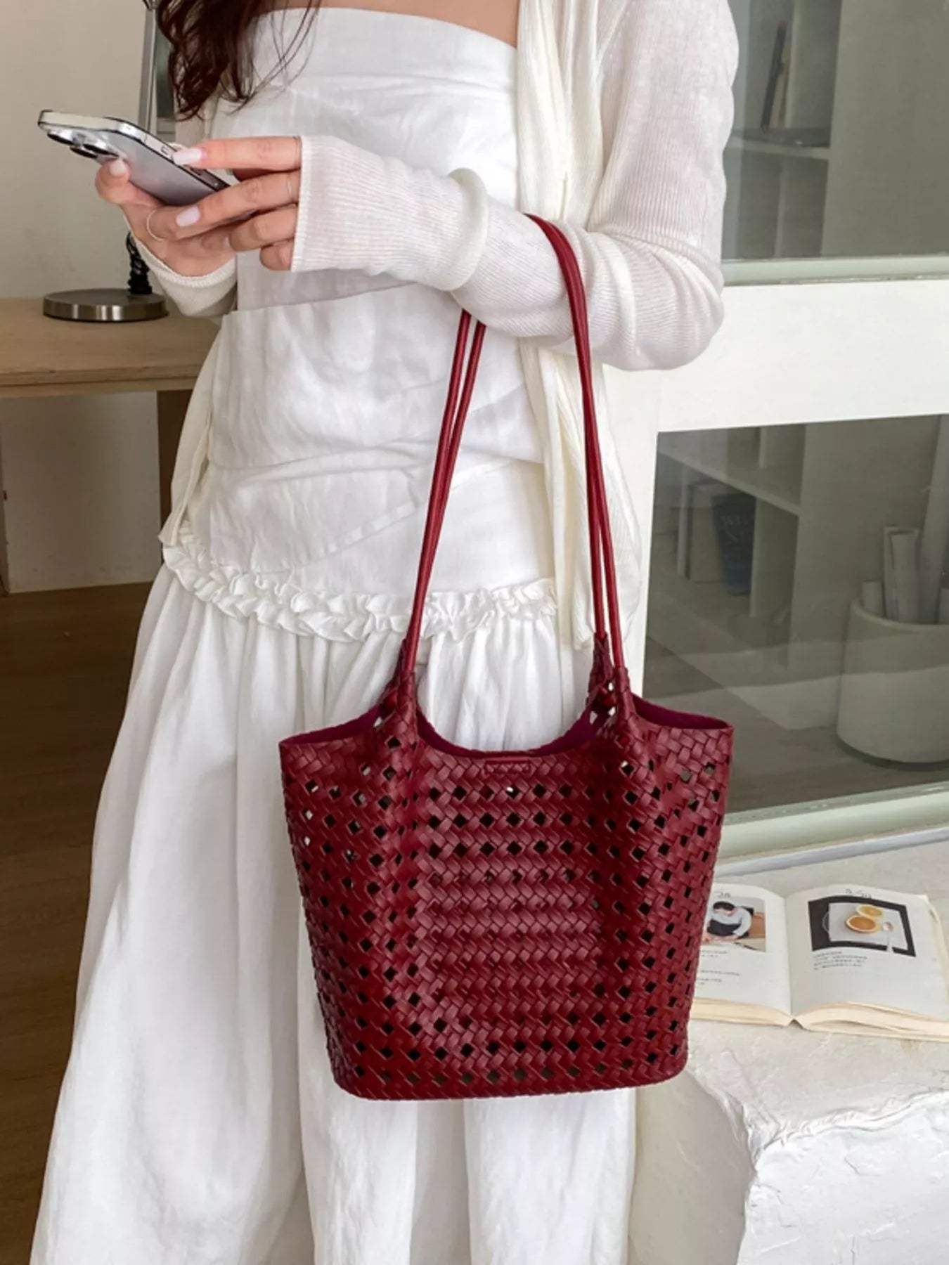 Woven Leather Shoulder Bag - Trendsi - Flyclothing LLC