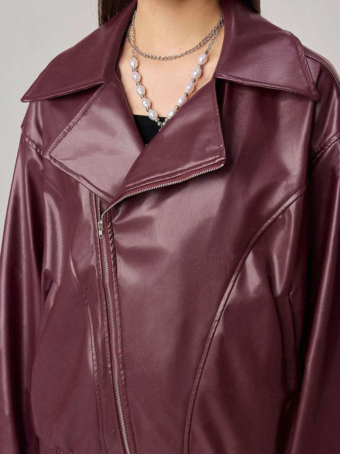 Zip Up Drop Shoulder Jacket - Trendsi - Flyclothing LLC