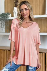 Basic Bae Full Size Bamboo V-Neck Drop Shoulder T-Shirt - ShopBasicbae - Flyclothing LLC