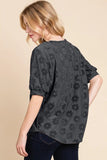 BOMBOM Textured Floral Pattern Top - Trendsi
