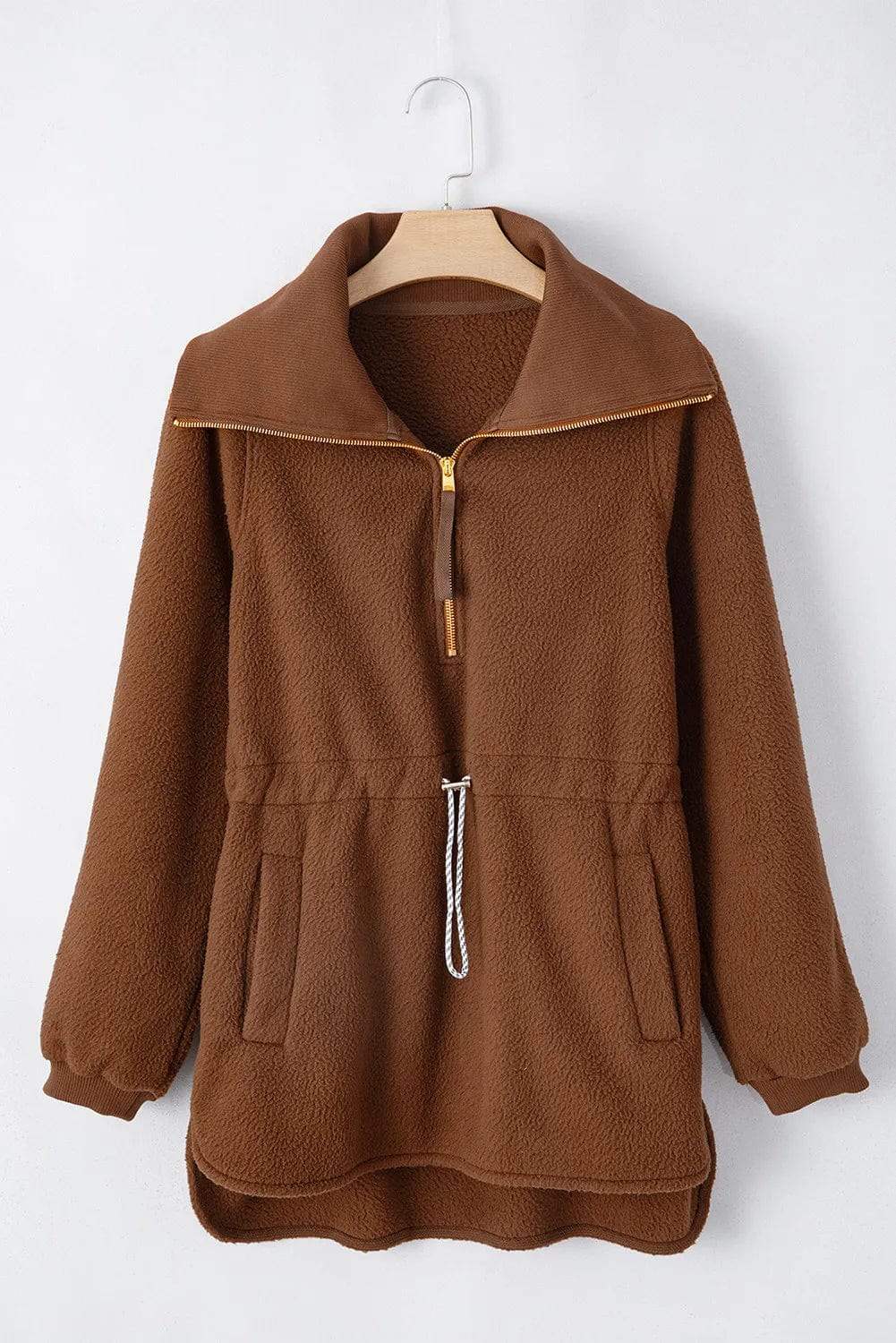 Drawstring Half Zip Long Sleeve Sweatshirt - Trendsi - Flyclothing LLC