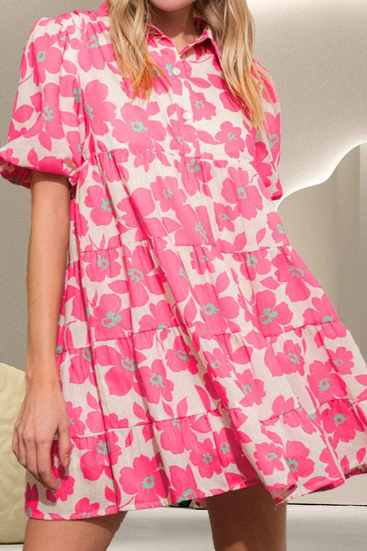 Printed Collared Neck Short Sleeve Mini Dress - Trendsi - Flyclothing LLC