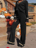 Perfee V-Neck Long Sleeve Top and Pants Set - Trendsi