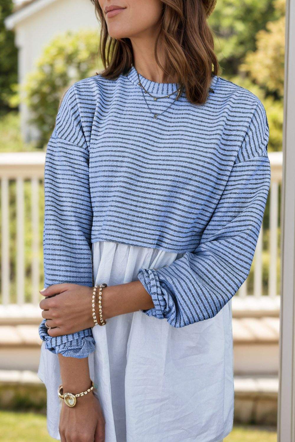 Striped Round Neck Long Sleeve Mini Dress - Trendsi - Flyclothing LLC