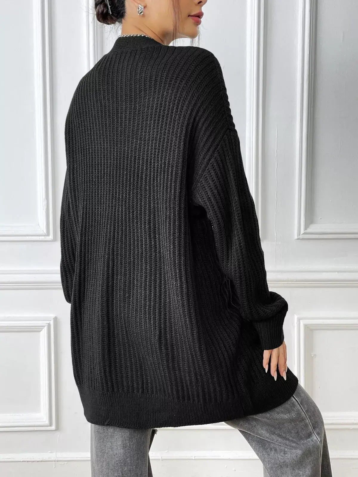 Open Front Drop Shoulder Cardigan - Trendsi - Flyclothing LLC