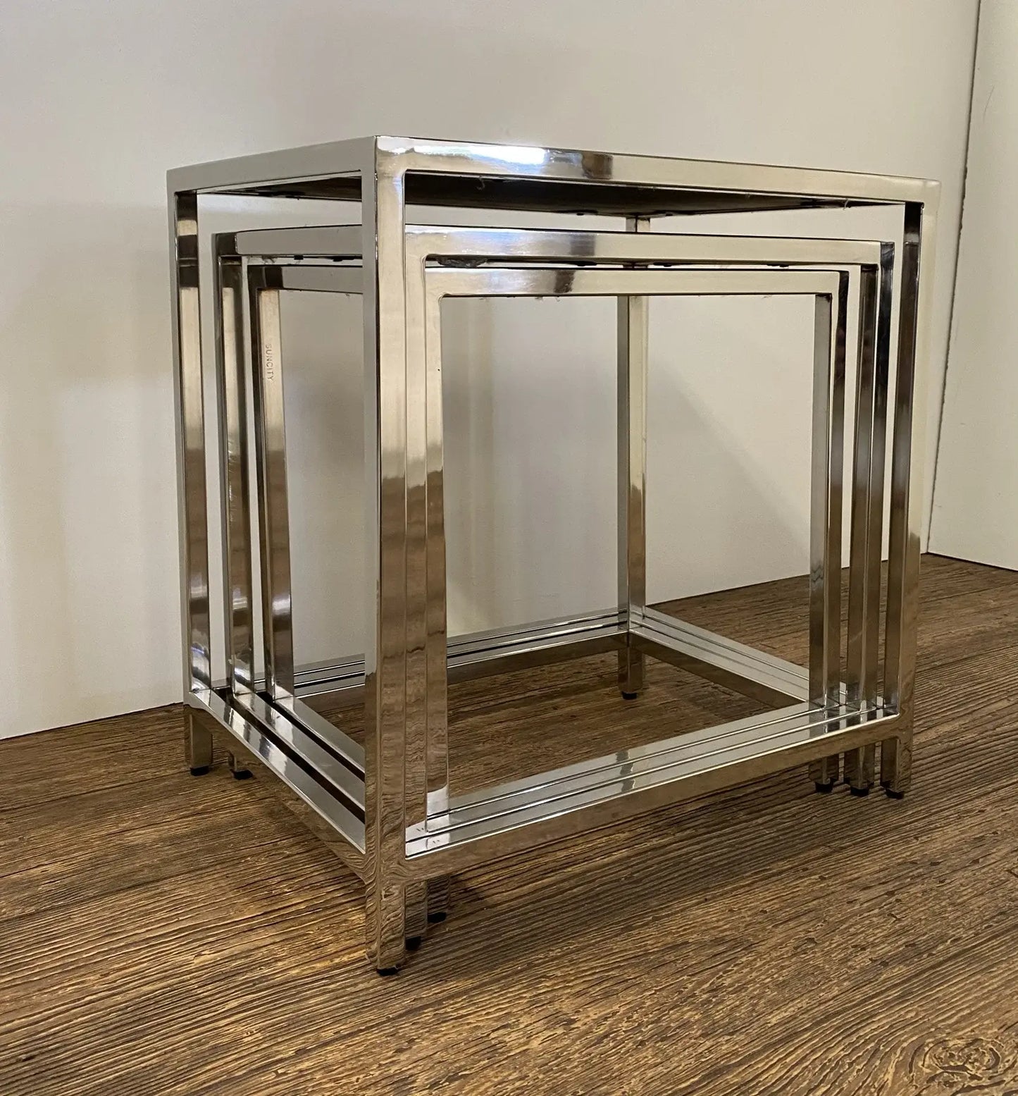 Set of Three 21" Silver And Brown Solid Wood Nested Tables - Homeroots - Flyclothing LLC