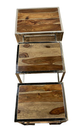 Set of Three 21" Silver And Brown Solid Wood Nested Tables - Homeroots - Flyclothing LLC