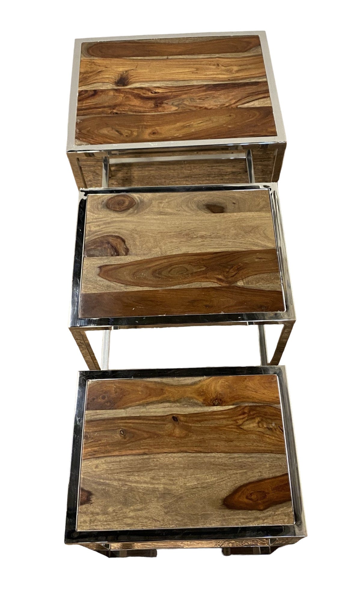 Set of Three 21" Silver And Brown Solid Wood Nested Tables - Homeroots - Flyclothing LLC
