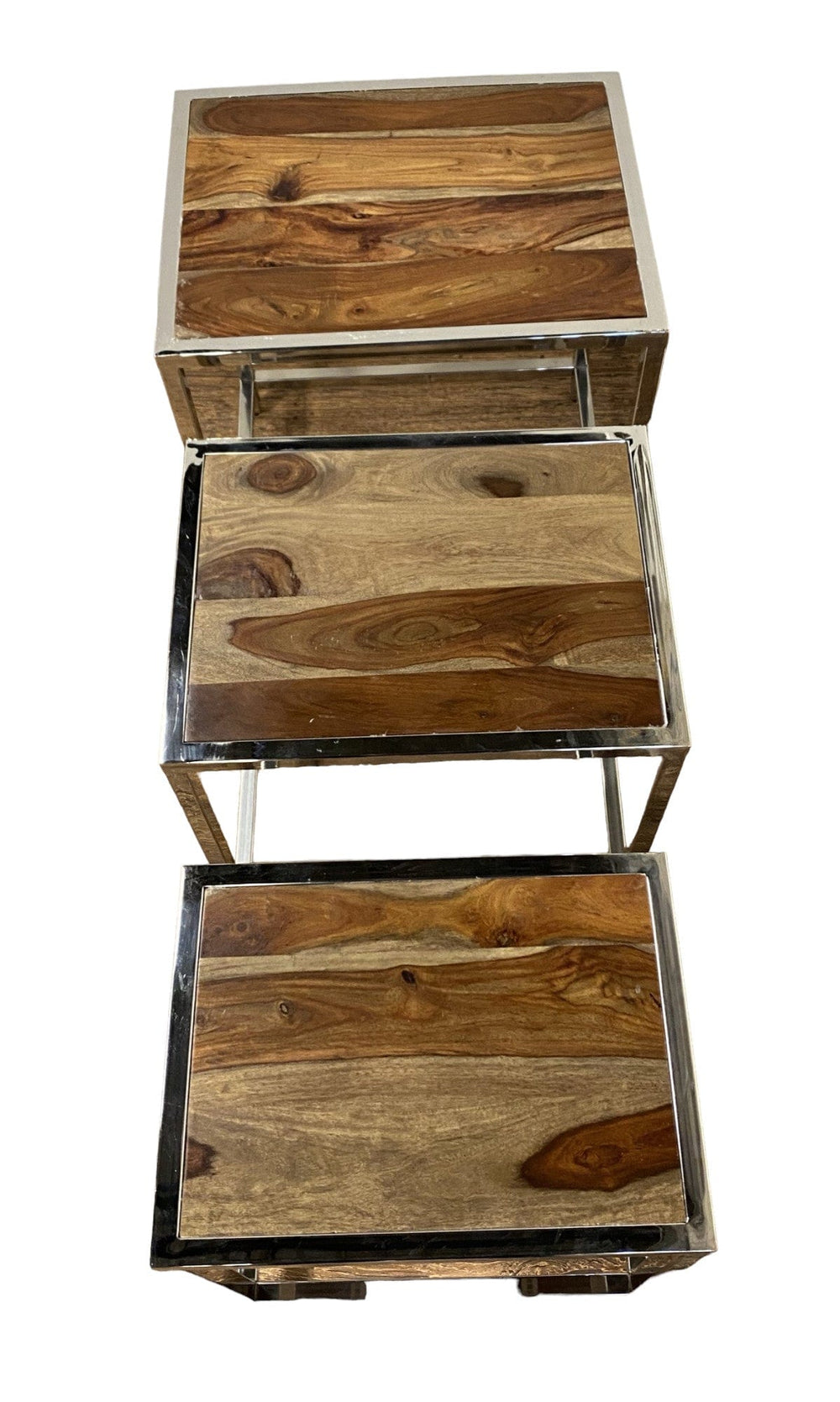 Set of Three 21" Silver And Brown Solid Wood Nested Tables - Homeroots - Flyclothing LLC