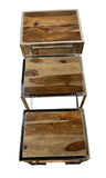 Set of Three 21" Silver And Brown Solid Wood Nested Tables - Homeroots
