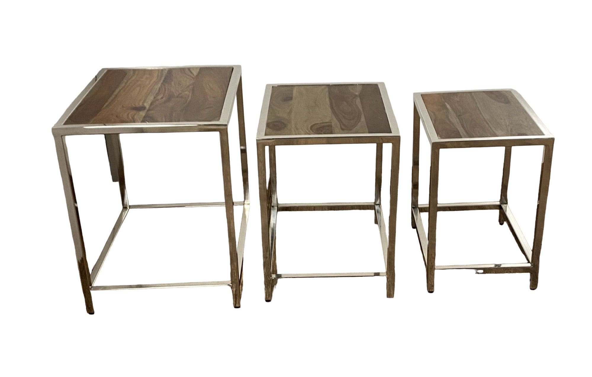 Set of Three 21" Silver And Brown Solid Wood Nested Tables - Homeroots - Flyclothing LLC