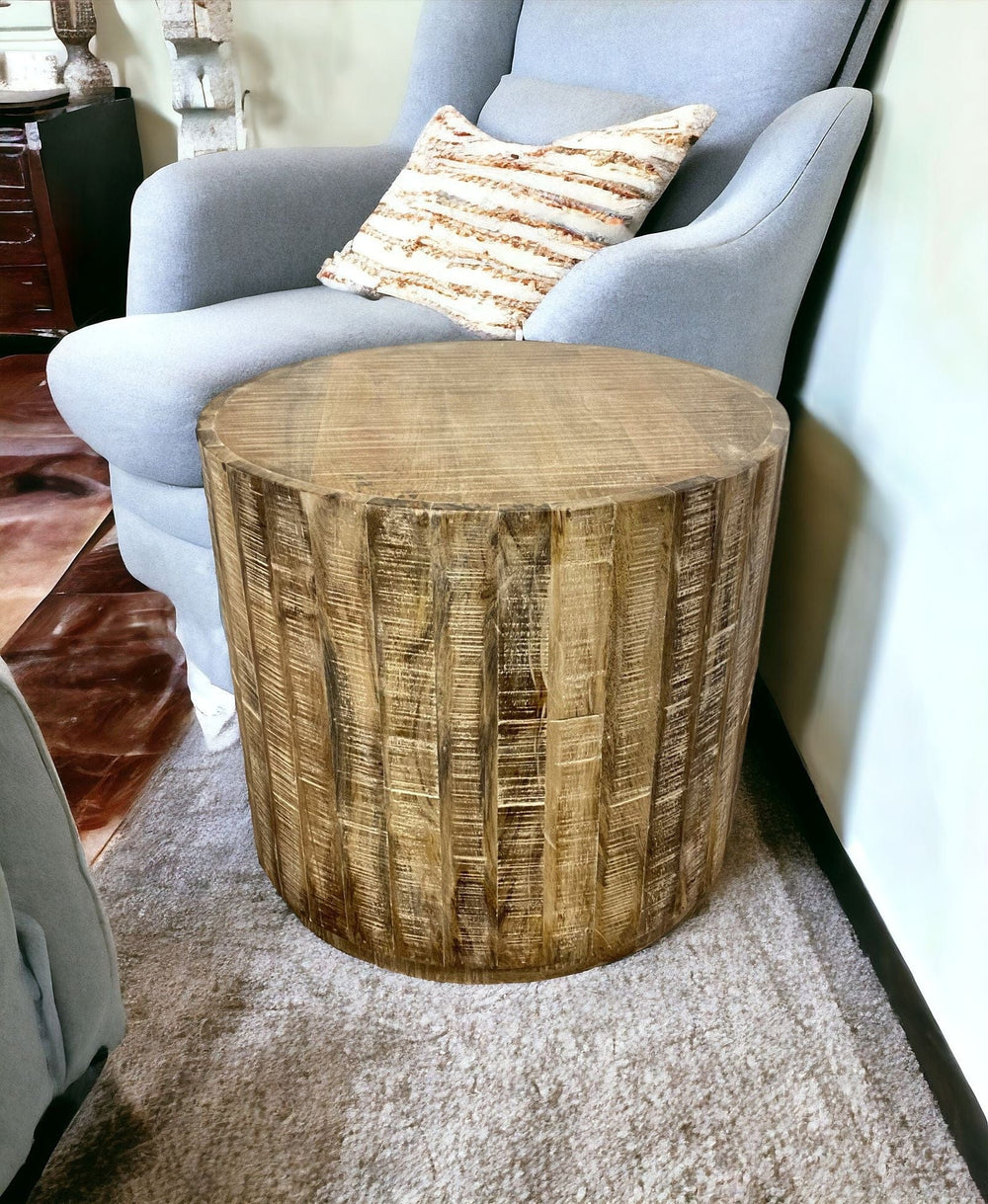 20" Beige Solid Wood Round End Table - Homeroots - Flyclothing LLC