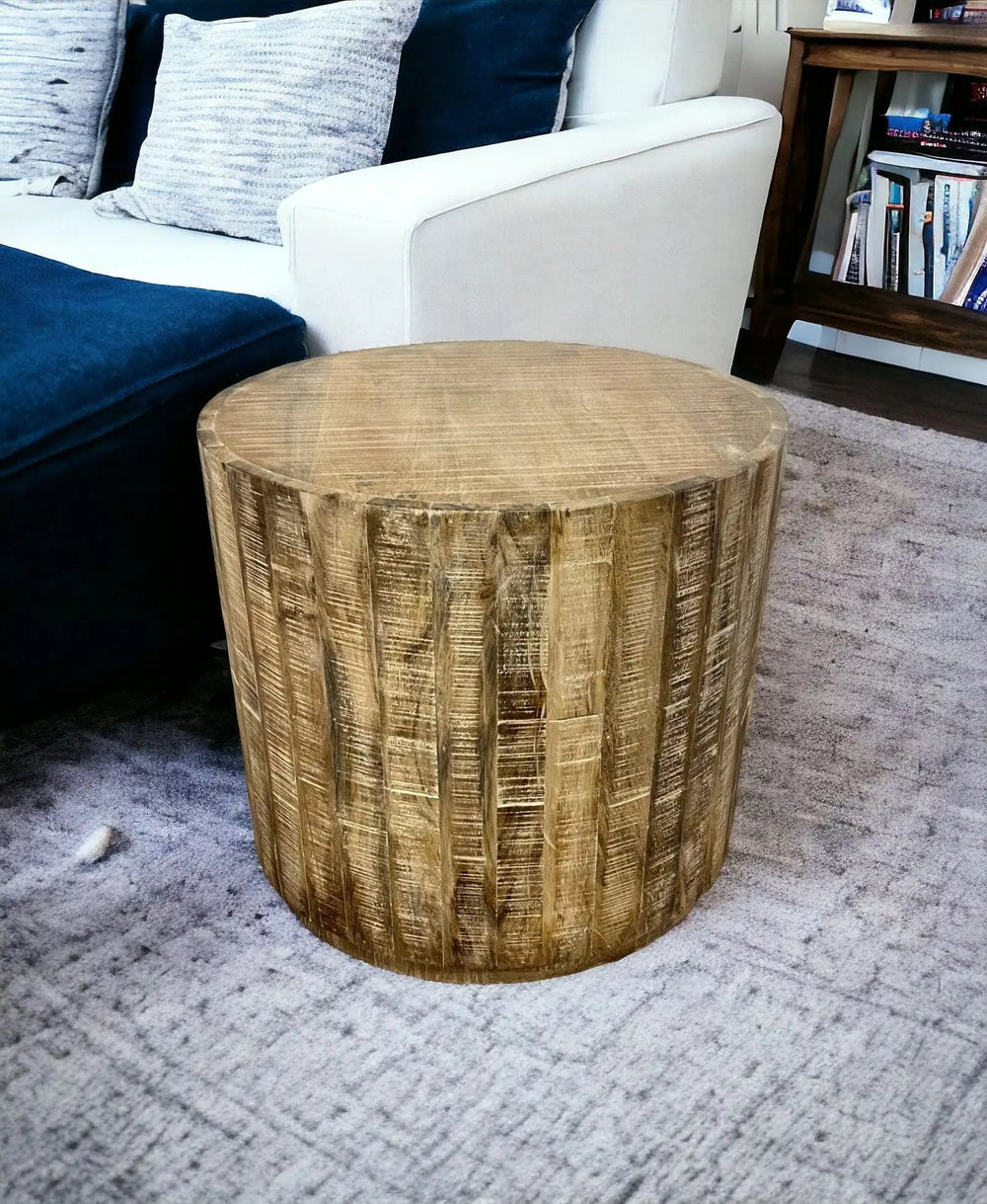 20" Beige Solid Wood Round End Table - Homeroots - Flyclothing LLC