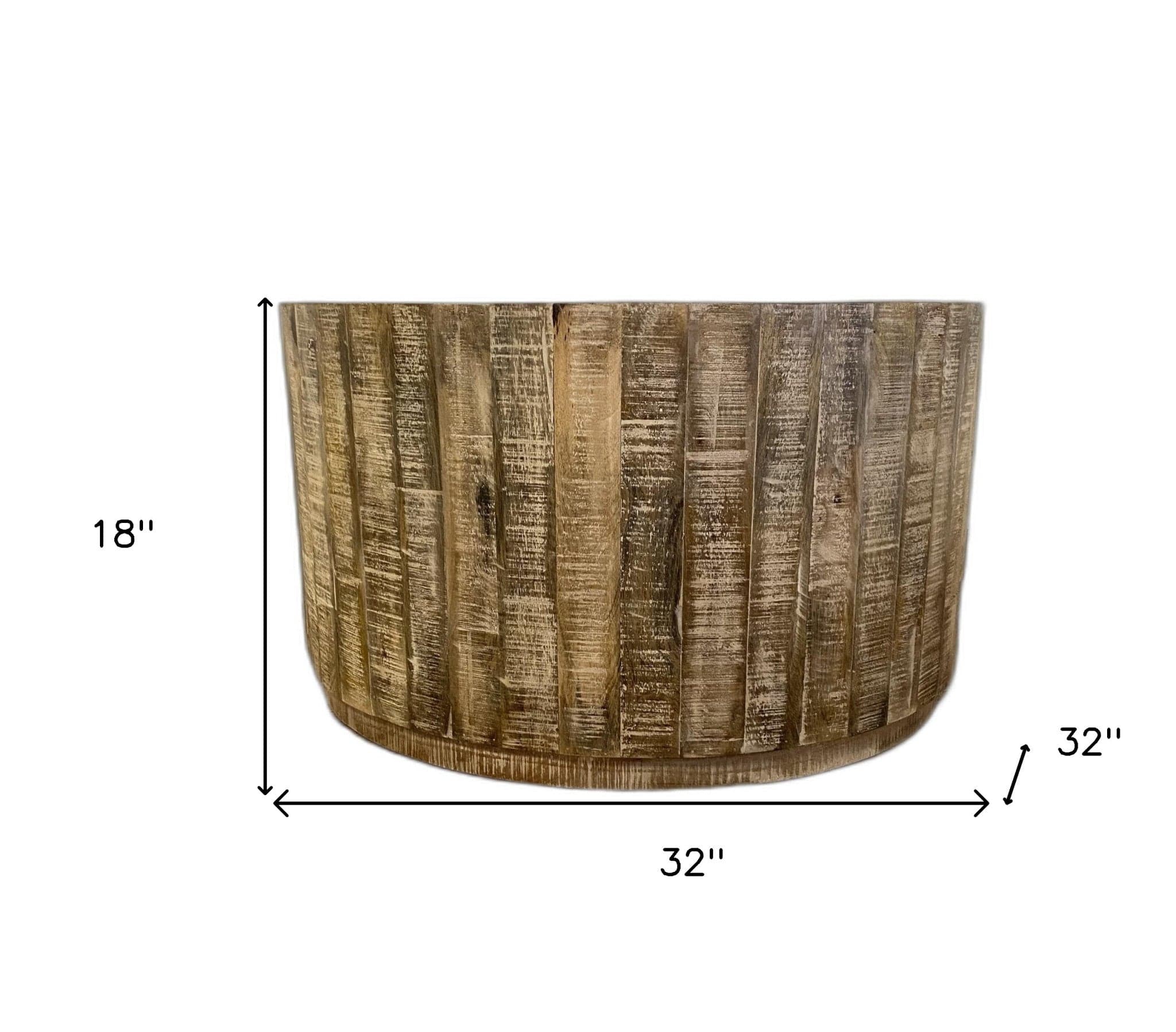 32" Brown Solid Wood Round Coffee Table - Homeroots