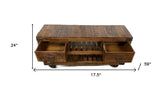 18" Brown and Black Solid Wood Distressed Wheel Console Table With Shelves And Drawers - Homeroots - Flyclothing LLC