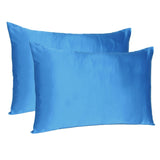 Set of Two Bright Blue Dreamy Silky Satin King Pillowcases - Homeroots