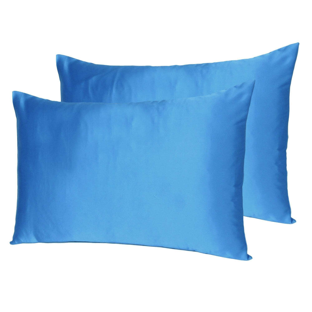 Set of Two Bright Blue Dreamy Silky Satin King Pillowcases - Homeroots - Flyclothing LLC