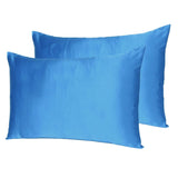 Set of Two Bright Blue Dreamy Silky Satin King Pillowcases - Homeroots - Flyclothing LLC