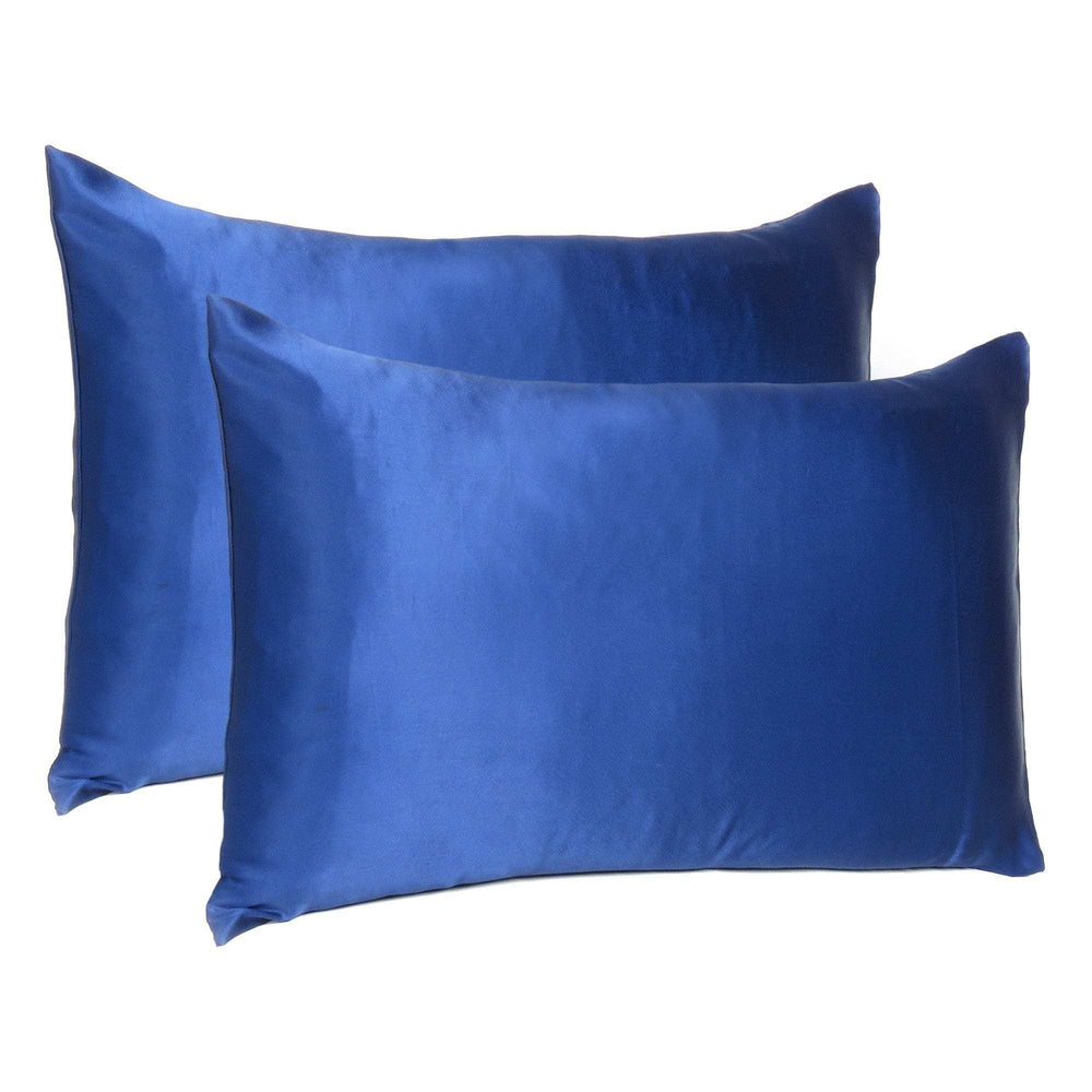 Navy Blue Dreamy Set Of 2 Silky Satin King Pillowcases - Homeroots - Flyclothing LLC