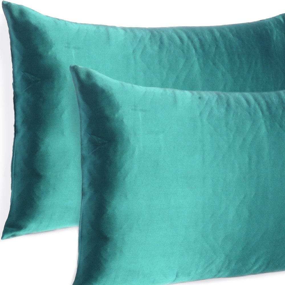 Teal Dreamy Set Of 2 Silky Satin King Pillowcases - Homeroots - Flyclothing LLC
