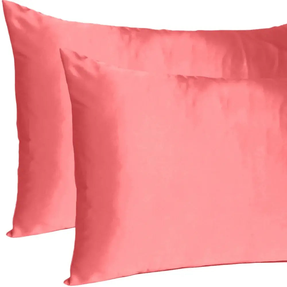 Coral Dreamy Set Of 2 Silky Satin Standard Pillowcases - Homeroots - Flyclothing LLC