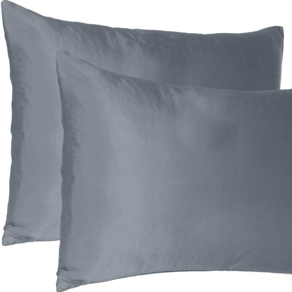 Dark Gray Dreamy Set Of 2 Silky Satin Standard Pillowcases - Homeroots - Flyclothing LLC