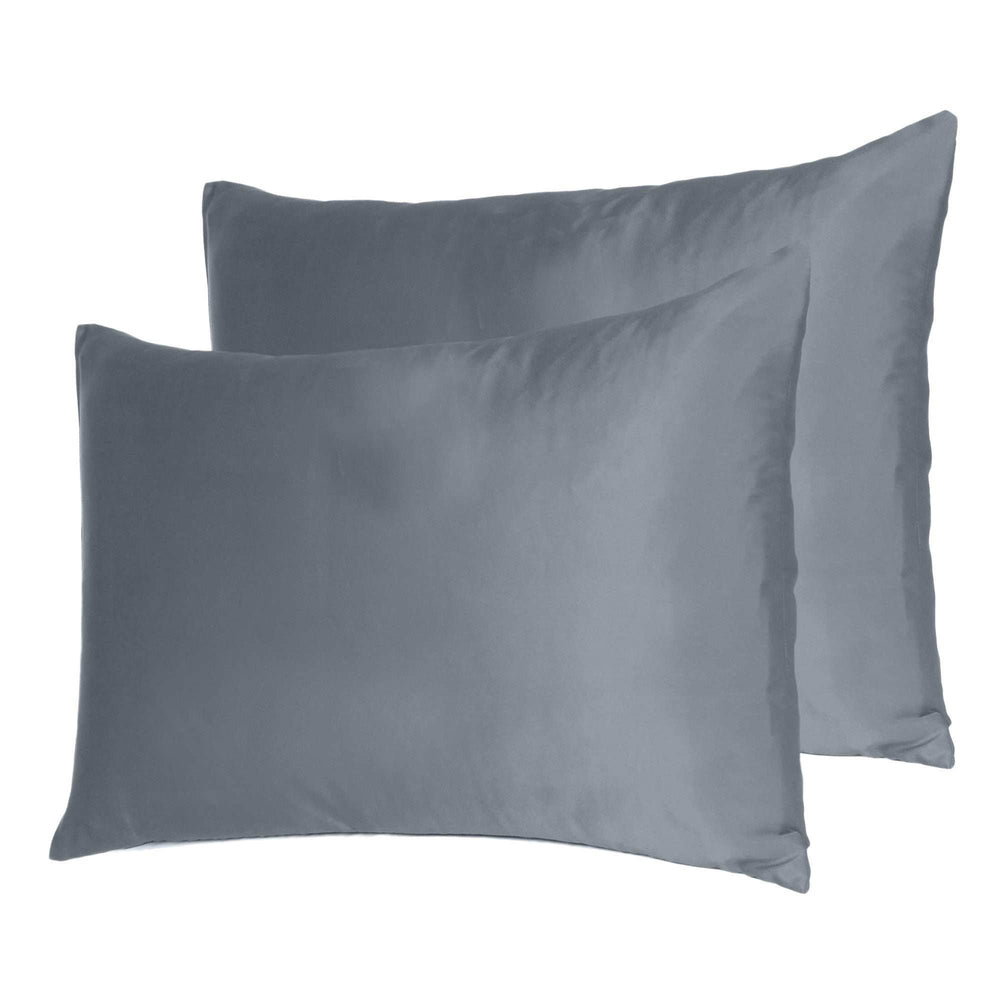 Dark Gray Dreamy Set Of 2 Silky Satin Standard Pillowcases - Homeroots - Flyclothing LLC