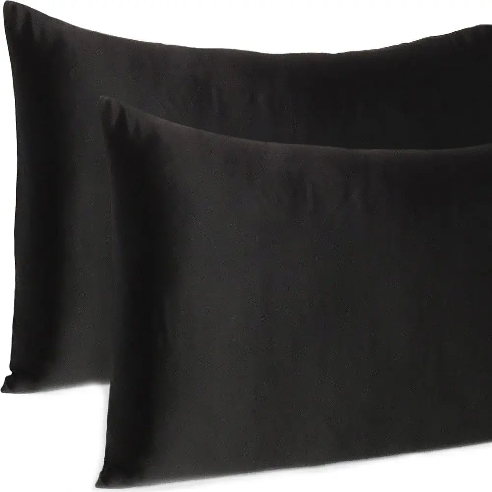 Black Dreamy Set Of 2 Silky Satin Queen Pillowcases - Homeroots - Flyclothing LLC