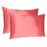 Coral Dreamy Set Of 2 Silky Satin Queen Pillowcases - Homeroots