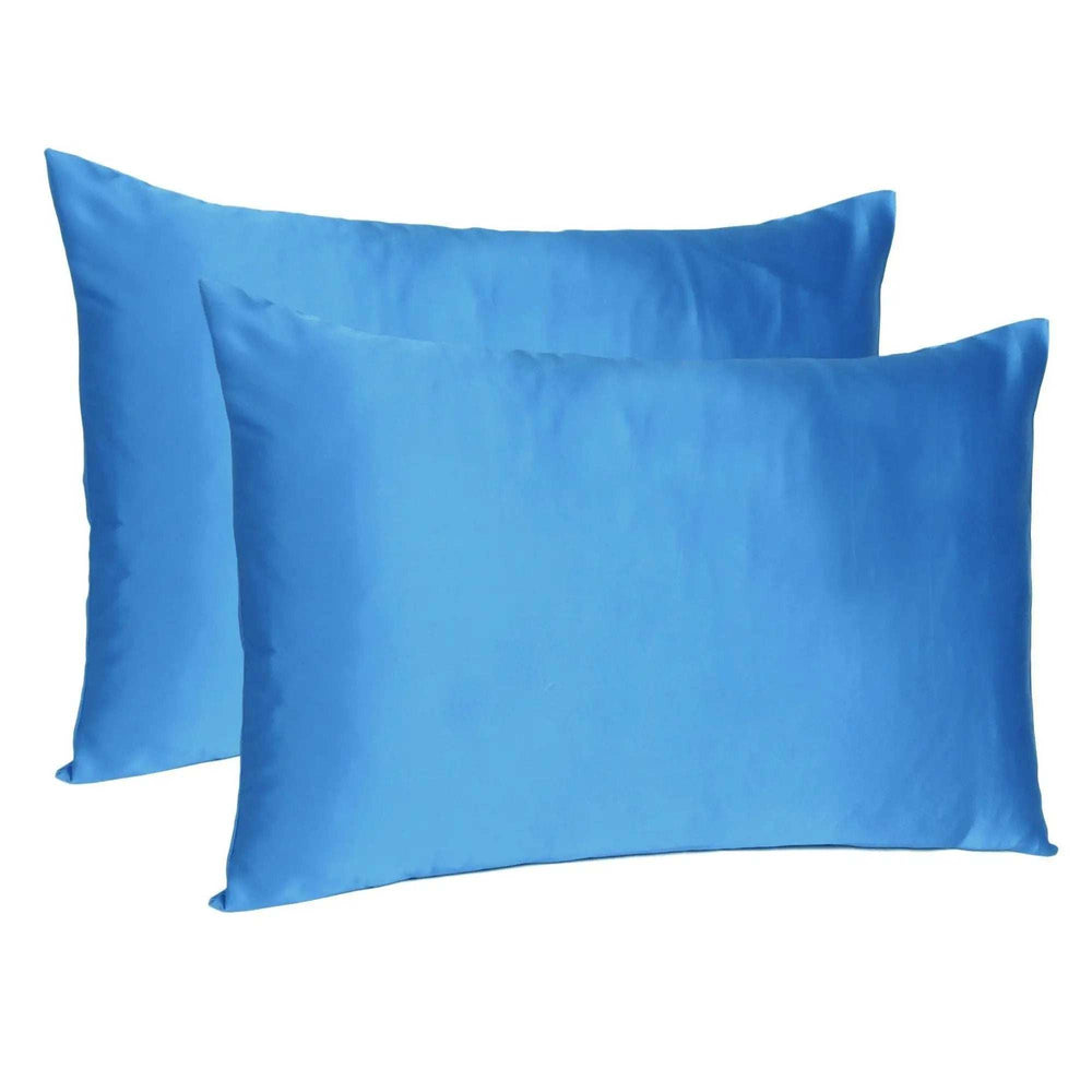 Bright Blue Dreamy Set Of 2 Silky Satin Queen Pillowcases - Homeroots - Flyclothing LLC