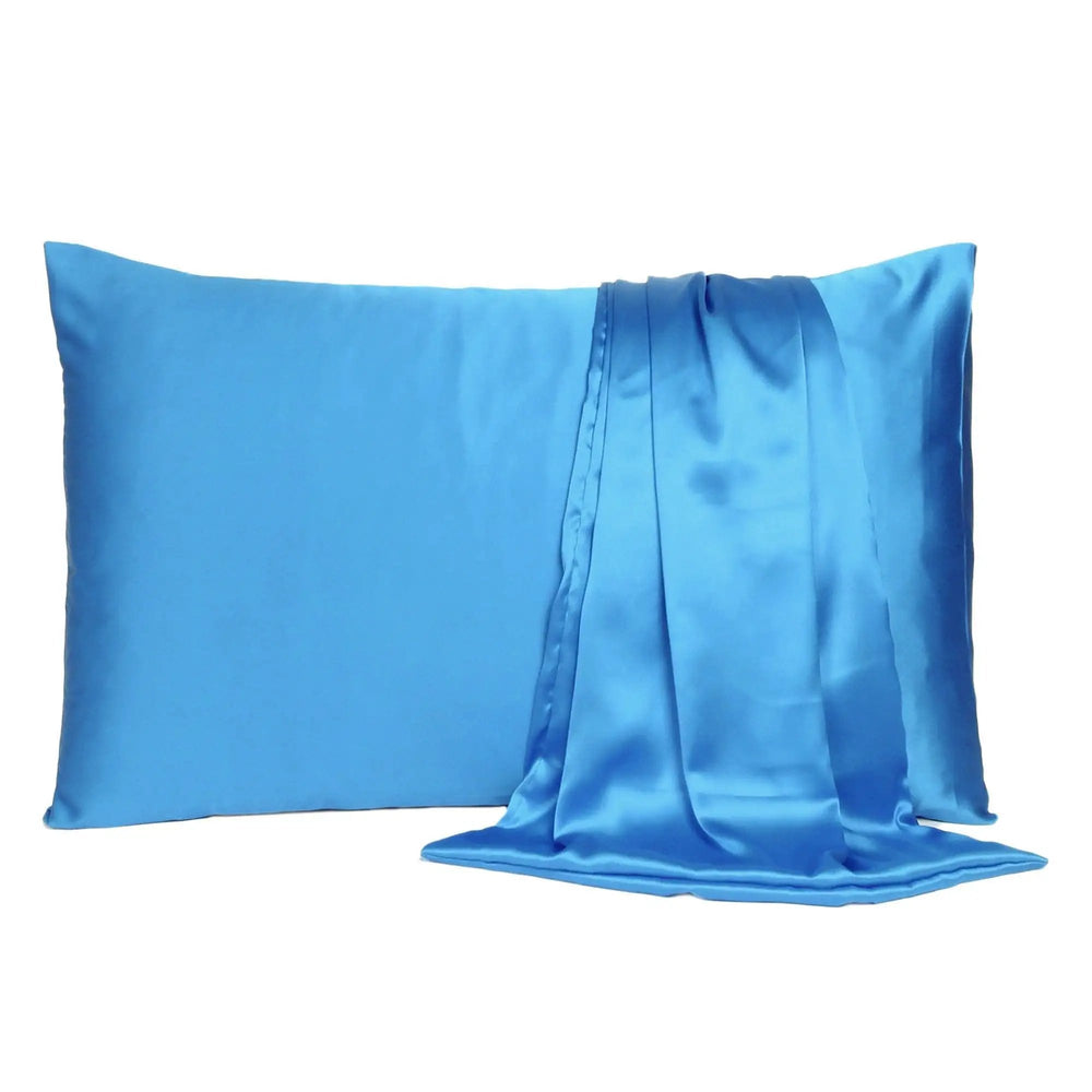 Bright Blue Dreamy Set Of 2 Silky Satin Queen Pillowcases - Homeroots