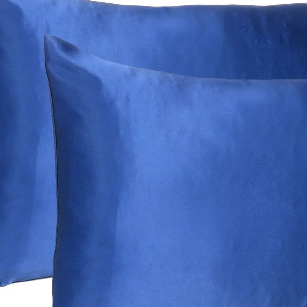 Navy Blue Dreamy Set Of 2 Silky Satin Queen Pillowcases - Homeroots - Flyclothing LLC