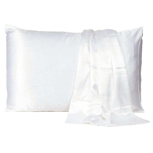 White Dreamy Set Of 2 Silky Satin Queen Pillowcases - Homeroots - Flyclothing LLC