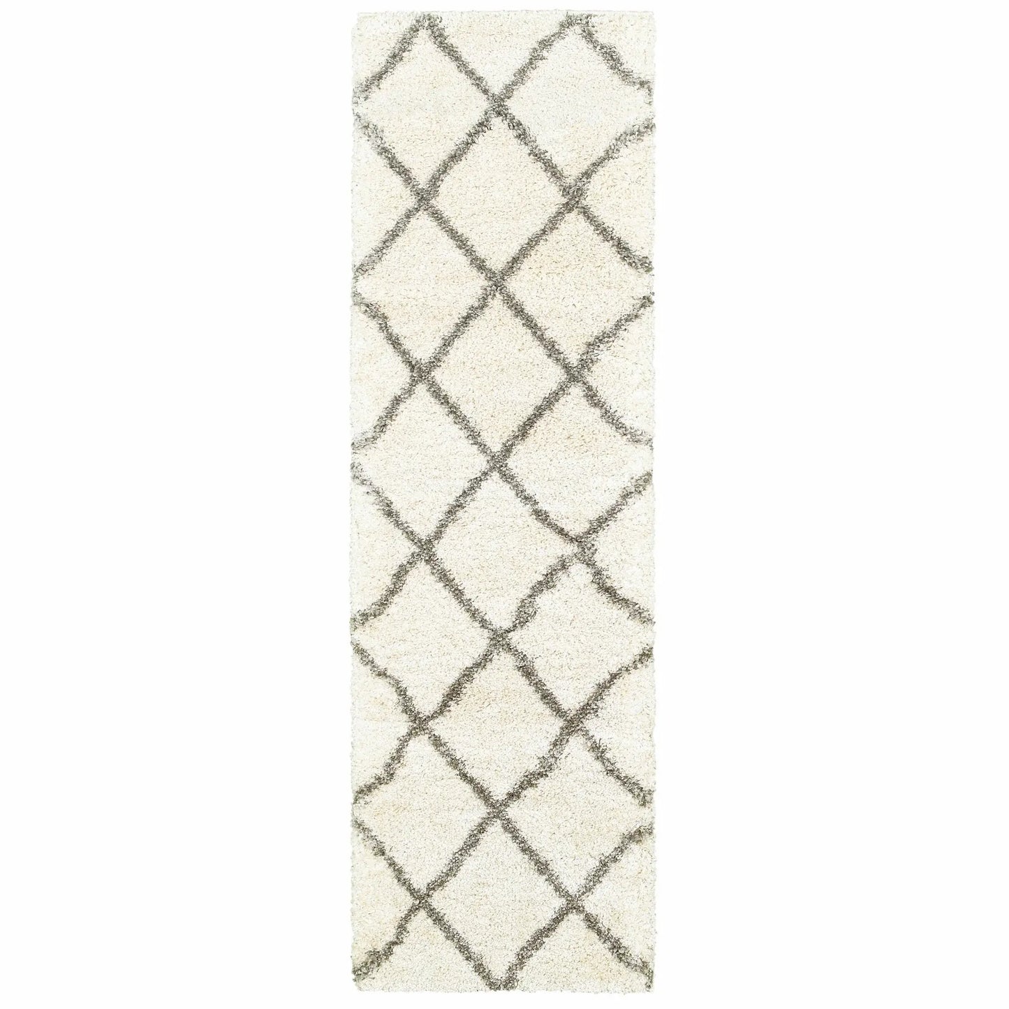 2' X 8' Ivory And Gray Geometric Lattice Runner Rug - Homeroots - Flyclothing LLC