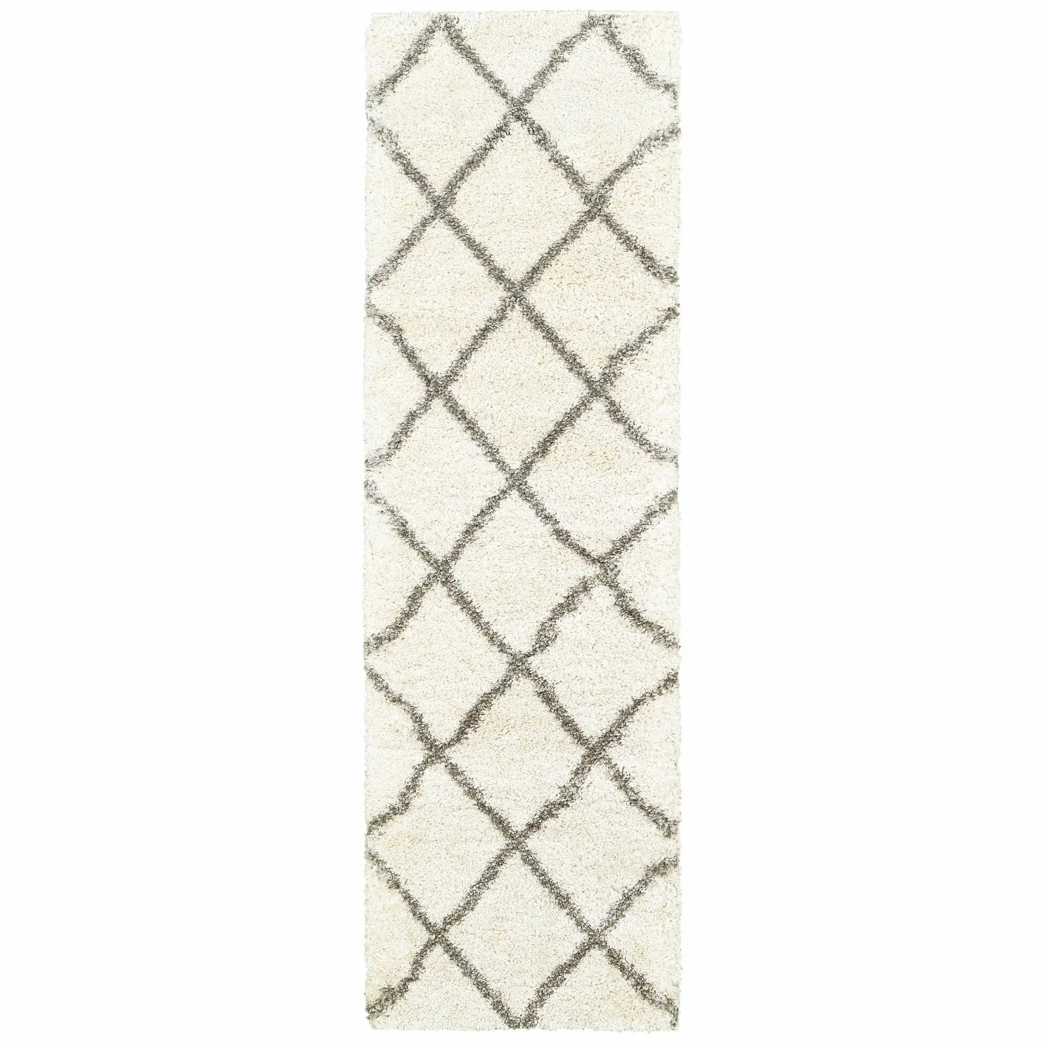 2' X 8' Ivory And Gray Geometric Lattice Runner Rug - Homeroots - Flyclothing LLC