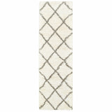 2' X 8' Ivory And Gray Geometric Lattice Runner Rug