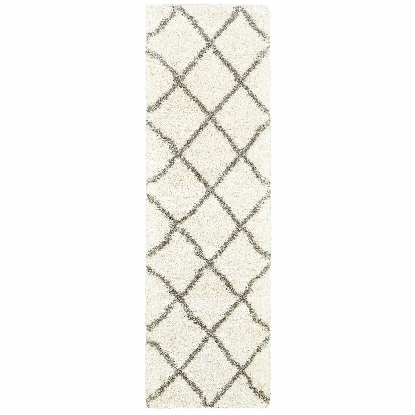 2' X 8' Ivory And Gray Geometric Lattice Runner Rug - Homeroots - Flyclothing LLC