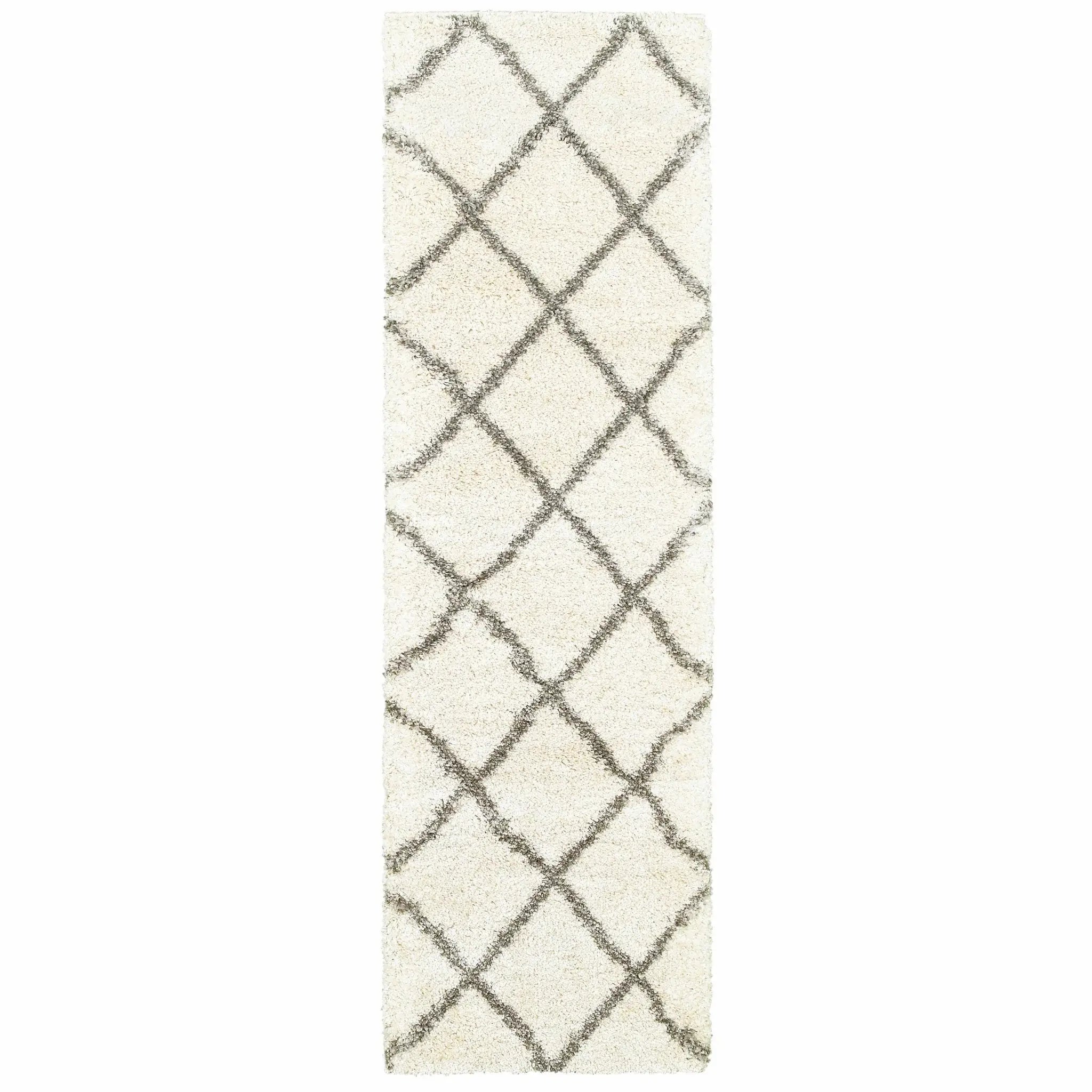 2' X 8' Ivory And Gray Geometric Lattice Runner Rug - Homeroots - Flyclothing LLC