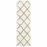 2' X 8' Ivory And Gray Geometric Lattice Runner Rug