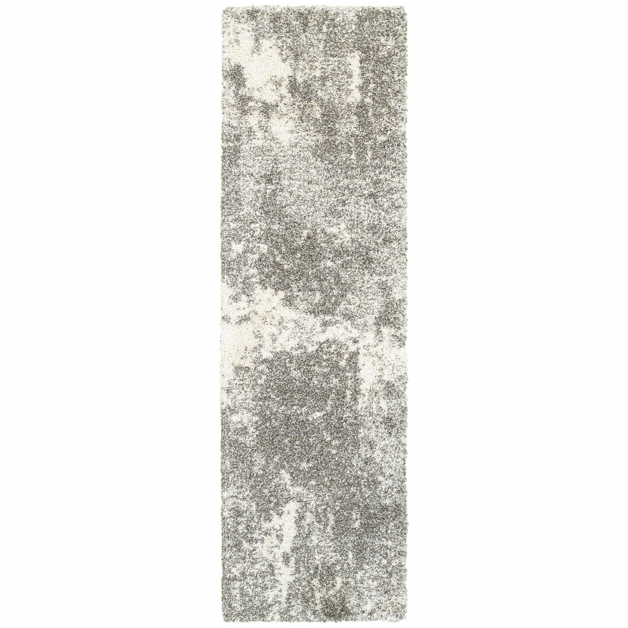 2' X 8' Gray And Ivory Distressed Abstract Runner Rug - Homeroots