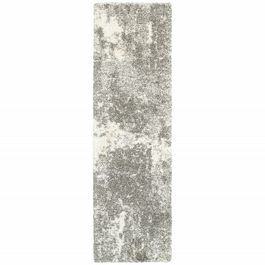 2' X 8' Gray And Ivory Distressed Abstract Runner Rug - Homeroots