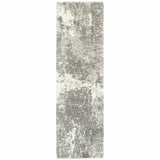 2' X 8' Gray And Ivory Distressed Abstract Runner Rug - Homeroots