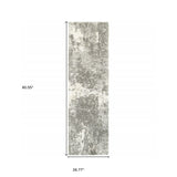 2' X 8' Gray And Ivory Distressed Abstract Runner Rug - Homeroots