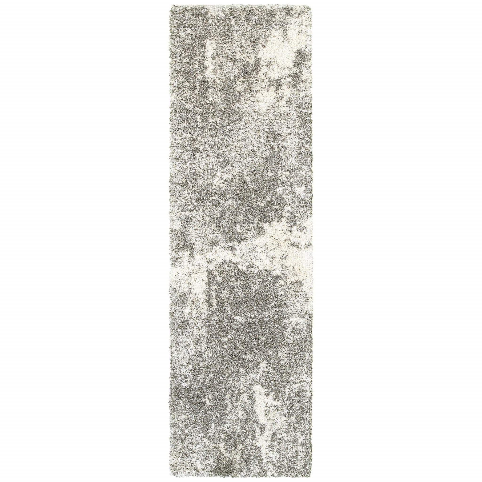 2' X 8' Gray And Ivory Distressed Abstract Runner Rug - Homeroots