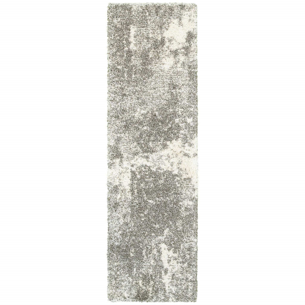 2' X 8' Gray And Ivory Distressed Abstract Runner Rug - Homeroots - Flyclothing LLC