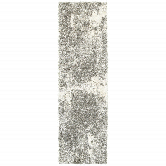 2' X 8' Gray And Ivory Distressed Abstract Runner Rug - Homeroots
