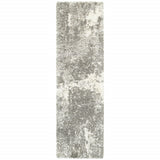 2' X 8' Gray And Ivory Distressed Abstract Runner Rug - Homeroots
