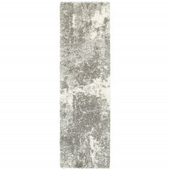 2' X 8' Gray And Ivory Distressed Abstract Runner Rug - Homeroots