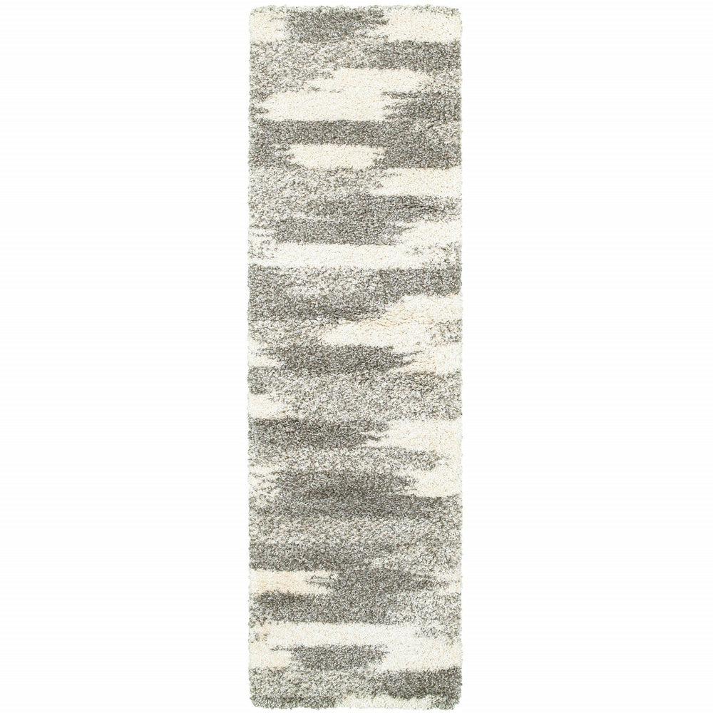 2' X 8' Gray And Ivory Geometric Pattern Runner Rug - Homeroots